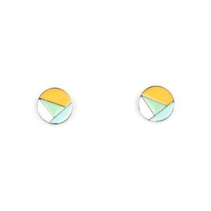 Green Yellow White Circle Silver Post Earrings NWT